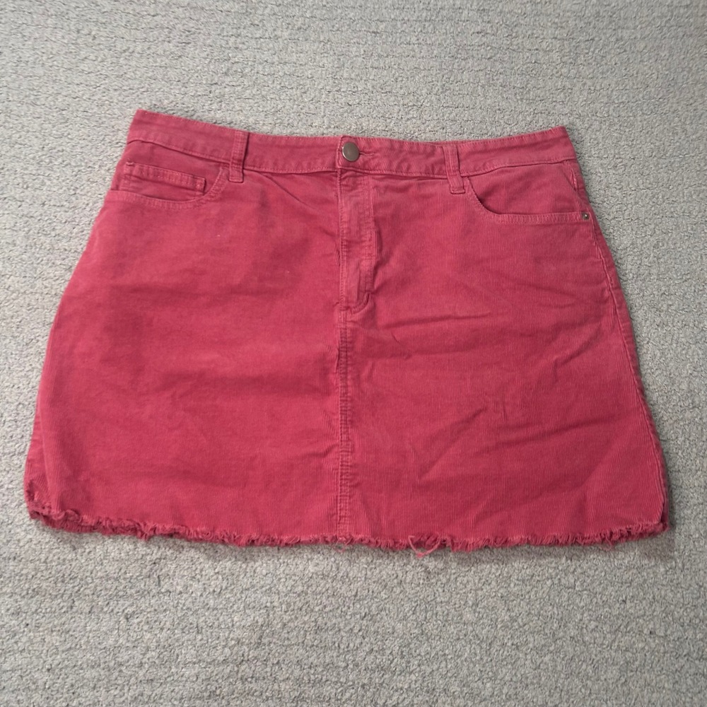 Arula Corduroy Mini Skirt Size 14/16 Pink Raw Hem Boho Retro Casual Chic